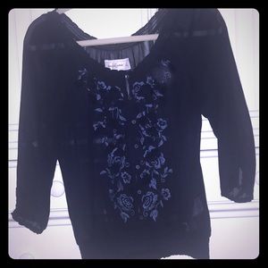 A beautiful navy floral sheer long sleeve